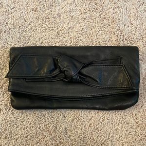 Black Leather Foldover Clutch